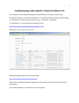 Installing Numpy, Scipy, Opencv, Theano for Python in VS
