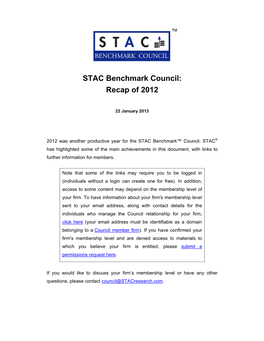 STAC Benchmark Council: Recap of 2012