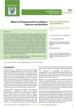 Effects of Photojournalism on Reader's Exposure and Retention