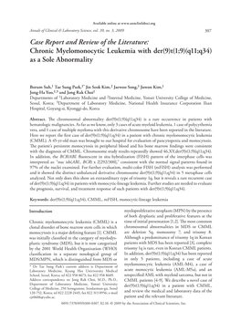 Chronic Myelomonocytic Leukemia with Der(9)T(1;9)(Q11;Q34) As a Sole Abnormality