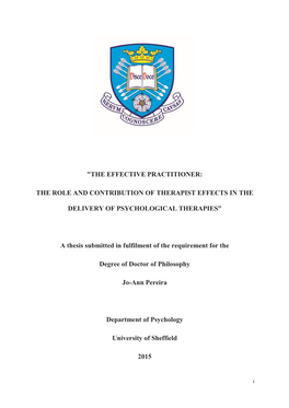 The Effective Practitioner: the Role and Contribution of Therapist Effects in the Delivery of Psychological Therapies