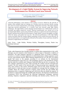 Development of a Light Fidelity System for Improving Network Performance in a Wireless Local Area Network