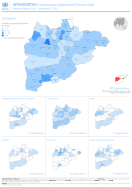 AFGHANISTAN: Humanitarian Operational Presence (3W) Western Region (July - September 2019)