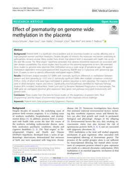 Effect of Prematurity on Genome Wide Methylation in the Placenta Jessica Schuster1, Alper Uzun2, Joan Stablia1, Christoph Schorl3, Mari Mori4 and James F