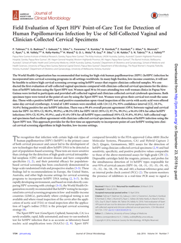 Field Evaluation of Xpert HPV Point-Of-Care Test for Detection of Human Papillomavirus Infection by Use of Self-Collected Vagina