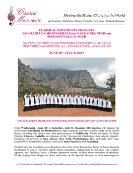 CLASSICAL MOVEMENTS PRESENTS ESCOLANIA DE MONTSERRAT from CATALONIA, SPAIN on SECOND-EVER U.S