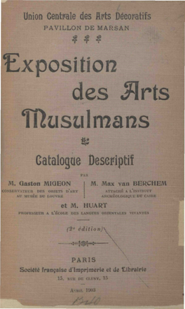 Exposition Des «?Irts Tftusiilmans