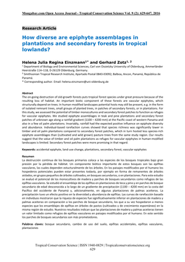 How Diverse Are Epiphyte Assemblages in Plantations and Secondary Forests in Tropical Lowlands?