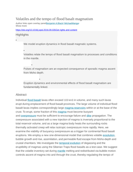 Volatiles and the Tempo of Flood Basalt Magmatism