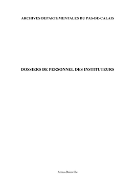 Dossiers De Personnel Des Instituteurs
