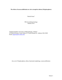 Green 1 the Effects of Ocean Acidification on Valve Strength In