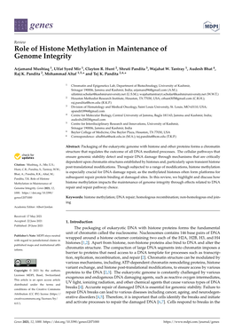 Role of Histone Methylation in Maintenance of Genome Integrity