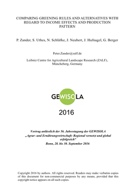 Comparing Greening Rules and Alternatives with Regard to Income Effects and Production Pattern