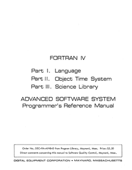 Part I. Part II. FORTRAN IV Language Object Time System Part III. Science