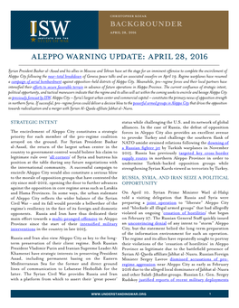 Aleppo Warning Update: April 28, 2016