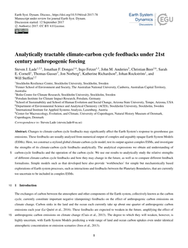 Analytically Tractable Climate-Carbon Cycle Feedbacks Under 21St Century Anthropogenic Forcing Steven J