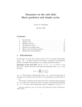 Dynamics on the Unit Disk: Short Geodesics and Simple Cycles