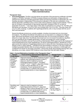 Therapeutic Class Overview Fibric Acid Derivatives