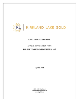 Kirkland Lake Gold Ltd. Annual Information Form