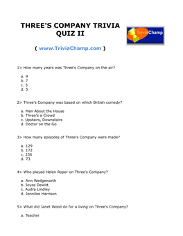 Three's Company Trivia Quiz Ii