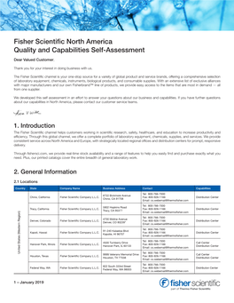 Fisher Scientific North America Quality and Capabilities Self-Assessment