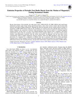 Emission Properties of Periodic Fast Radio Bursts from the Motion of Magnetars: Testing Dynamical Models