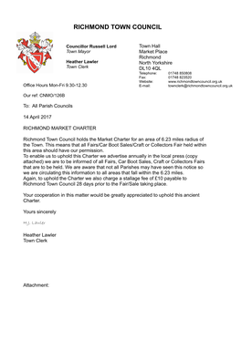 Letter to Parish Councils Ragarding Charter