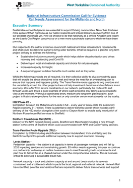 National Infrastructure Commission Call for Evidence Rail Needs Assessment for the Midlands and North