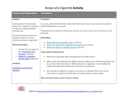 Recipe of a Cigarette Activity Purpose & Preparation Procedure