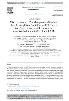 Algérie), Et Son Possible Impact Sur Les Activités Des Hominidés, Il Y a 1,7 Ma