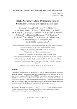 High-Accuracy Mass Determination of Unstable Cesium and Barium