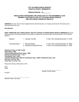 City of Inver Grove Heights Dakota County, Minnesota Resolution No. 18-___Resolution Canvassing the Votes Cast at the No