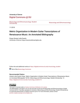 Metric Organization in Modern Guitar Transcriptions of Renaissance Music: an Annotated Bibliography