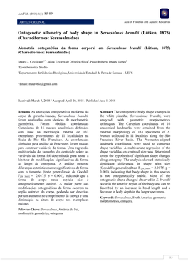 Ontogenetic Allometry of Body Shape in Serrasalmus Brandti (Lütken, 1875) (Characiformes: Serrasalmidae)