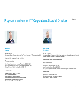 Appendix 1 Proposed Members for the Board of Directors