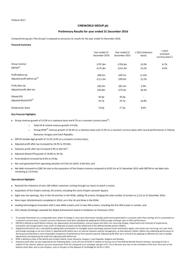 CINEWORLD GROUP Plc Preliminary Results for Year Ended 31 December 2016