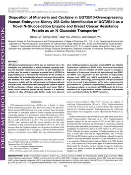 Identification of UGT2B10 As a Novel N-Glucosidation Enzyme and Breast Cancer Resistance Protein As an N-Glucoside Transporter S