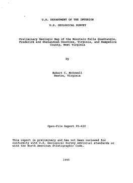Preliminary Geologic Map of the Mountain Falls Quadrangle, Frederick and Shenandoah Counties, Virginia, and Hampshire County, West Virginia
