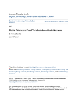 Medial Pleistocene Fossil Vertebrate Localities in Nebraska