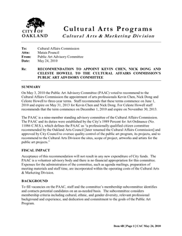 Cultural Arts Programs Coordinator