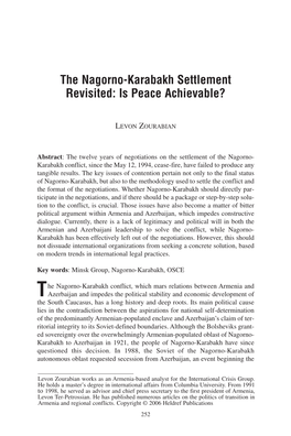 The Nagorno-Karabakh Settlement Revisited: Is Peace Achievable?