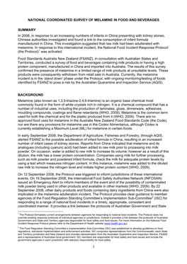 National Coordinated Survey of Melamine in Food and Beverages