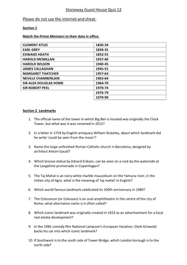 Stoneway Guest House Quiz 12 Please Do Not Use the Internet and Cheat