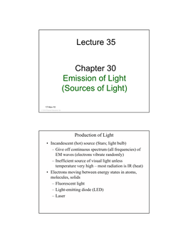 Chapter 30 Emission of Light (Sources of Light) Lecture 35