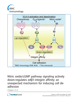 Nitric Oxide/Cgmp Pathway Signaling Actively Down-Regulates Α4β1-Integrin Affinity: an Unexpected Mechanism for Inducing Cell De- Adhesion Chigaev Et Al