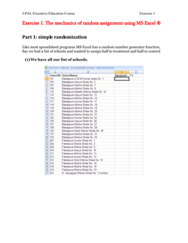 Exercise 1: the Mechanics of Random Assignment Using MS Excel ®