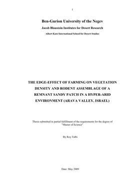 The Edge-Effect of Farming on Vegetation Density and Rodent Assemblage of a Remnant Sandy Patch in a Hyper-Arid Environment (Arava Valley, Israel)