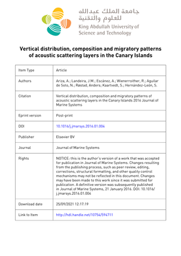 Vertical Distribution, Composition and Migratory Patterns of Acoustic Scattering Layers in the Canary Islands