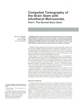 Computed Tomography of the Brain Stem with Intrathecal Metrizamide. Part I: the Normal Brain Stem