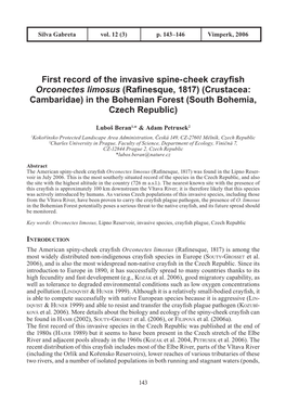 First Record of the Invasive Spine-Cheek Crayfish Orconectes